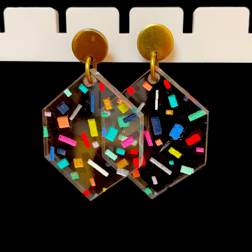 Confetti clear Hexagon Earrings